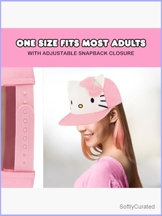 Hello Kitty Snapback Hat with 3D Ears and Ribbon